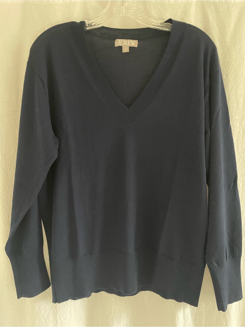 J. Crew Navy V-Neck 100% Merino Wool Sweater, size small